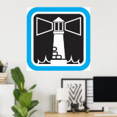 kühne Leuchtturm Beacon mit Ozeanwellen-Symbol Poster (Heimbüro)