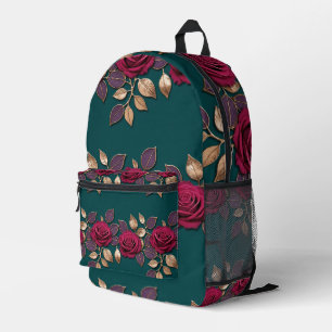 Kühne lila und rote Rosen mit bronzenen Blättern Bedruckter Rucksack