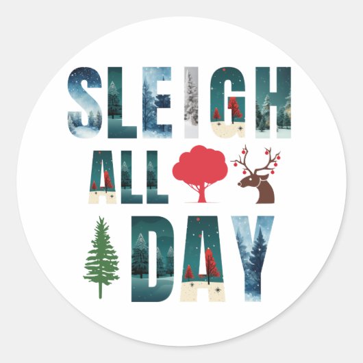 kühne Masken Buchstaben Winterszenen 'Sleigh All D Runder Aufkleber (Vorderseite)
