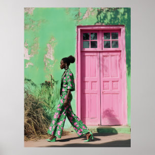 Kühne Mode in einer lebendigen urbanen Landschaft Poster