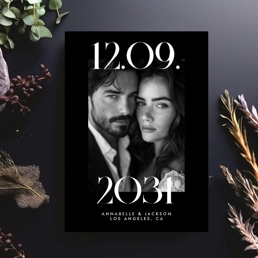 kühne moderne Big Wedding Date Black Foto QR Code Save The Date