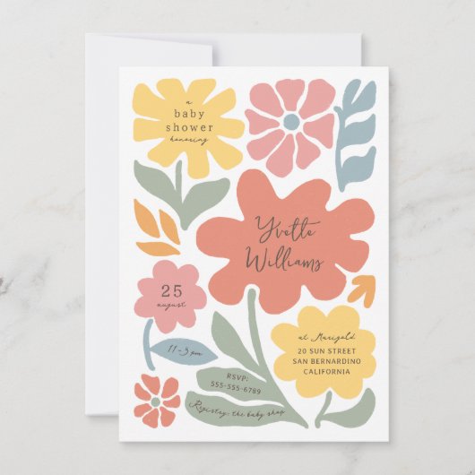 Kühne moderne Blume Einzigartige Illustrierte Baby Einladung (Vorderseite)