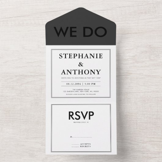 kühne moderne BW "We Do"-Hochzeit | Sauberes Layou All In One Einladung (Innen Boden)