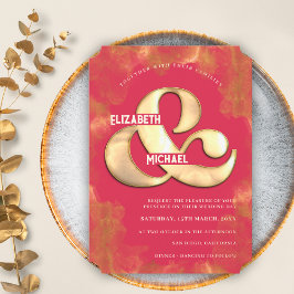 kühne moderne, elegante Hochzeit in Gold und Rosa  Einladung