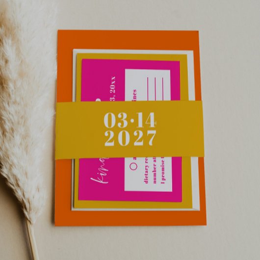 kühne, moderne, gelbe und lebendige Hochzeitseinla Einladungsbanderole