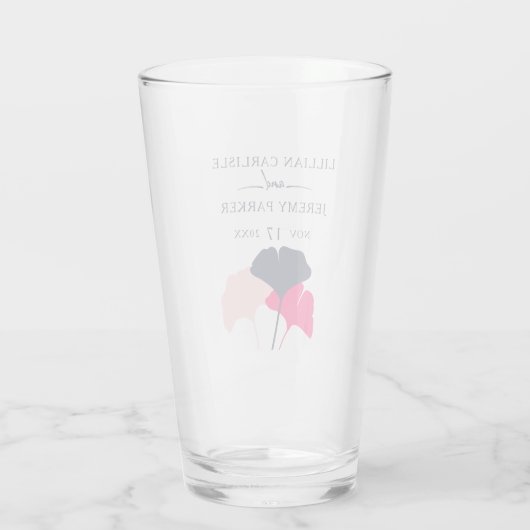 kühne moderne Marine- und rosa Ginkgo-Blätter Hoch Glas (Rückseite)