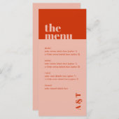 kühne moderne minimale Orange Pink Wedding Long Me Menükarte (Vorne/Hinten)