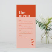 kühne moderne minimale Orange Pink Wedding Long Me Menükarte (Stehend Vorderseite)