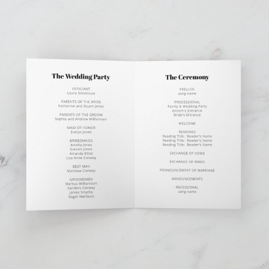 kühne moderne Minimalistische Schwarz-weiße Hochze Programm (Innenseite)