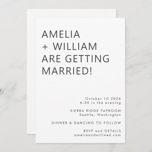 kühne moderne Minimalistische Schwarz-weiße klassi Einladung (Vorne/Hinten)