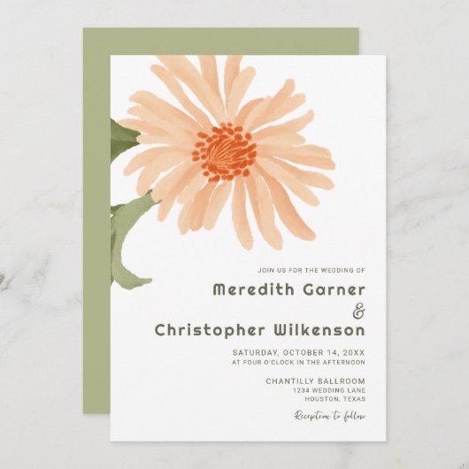 kühne moderne Peach Floral Wedding Einladung (Vorne/Hinten)