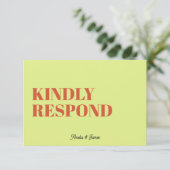 kühne moderne Retro Funky Bright Wedding RSVP Karte (Stehend Vorderseite)