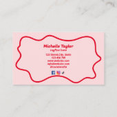 Kühne moderne rosa rote Squiggle Wavy Retro Visitenkarte (Rückseite)