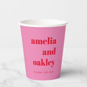 Kühne moderne rosa und rote Retro-Hochzeit Pappbecher