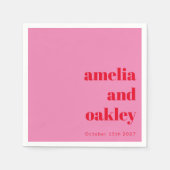 Kühne moderne rosa und rote Retro-Hochzeit Serviette (Vorderseite)