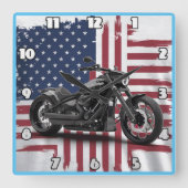 kühne Motorräder vor dem Hintergrund der amerikani Quadratische Wanduhr (Vorderseite)