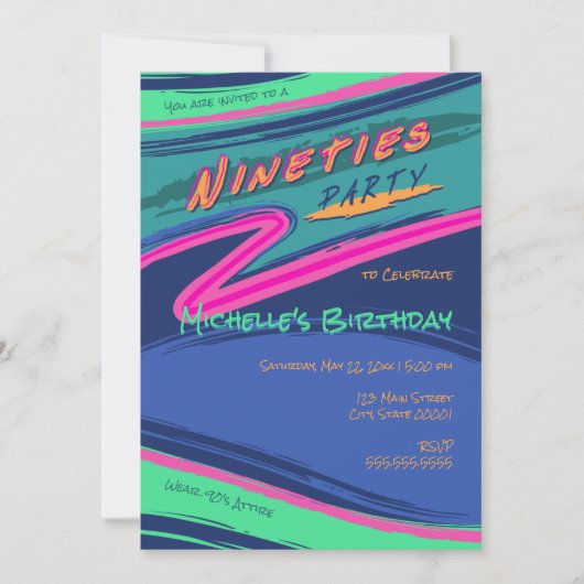 kühne neunziger Party Einladung (Vorderseite)