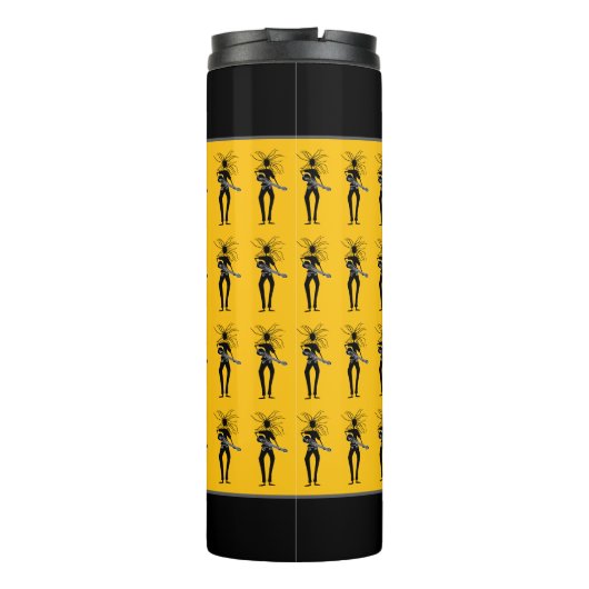 Kühne Orangen, Phantastische Silhouette Gitarrist Thermosbecher (Rückseite)