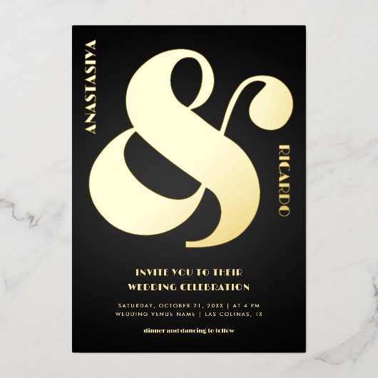 kühne, oversifizierte Ampersand Foto Black Wedding Folieneinladung (Vorderseite)