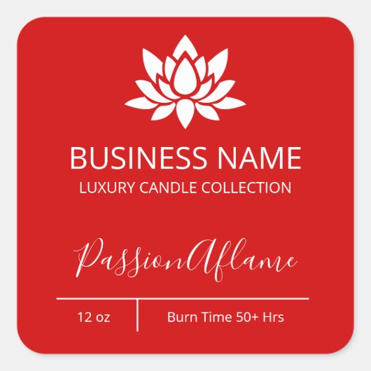 Kühne Passion Red Candle Labels Quadratischer Aufkleber (Vorderseite)