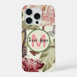 Kühne Pfingstrosenblumen und Schmetterlinge mit Mo iPhone 15 Pro Hülle