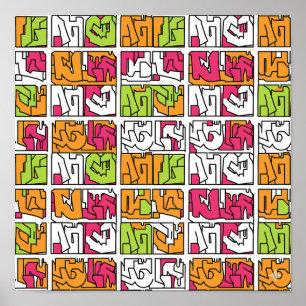 Kühne Pop-Art-Graffiti-Nahtlos-Muster auf Stoff un Poster