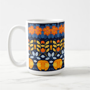 Kühne Retro-Blumenillustration in Orange Kaffeetasse