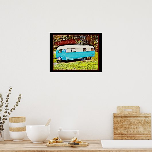 Kühne Retro Travel Trailer Campingplatz Art Poster (Küche)