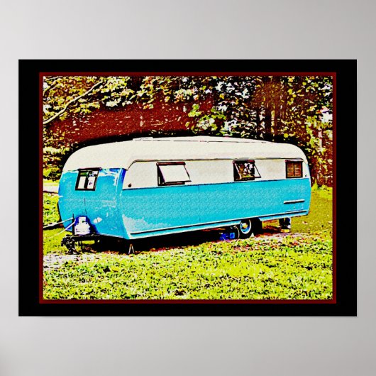 Kühne Retro Travel Trailer Campingplatz Art Poster (Vorne)