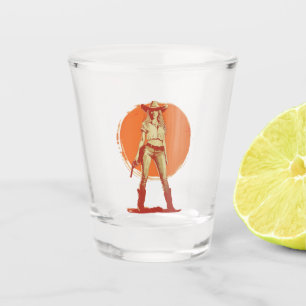 Kühne Retro Western Cowgirl Bachelorette Schnapsglas