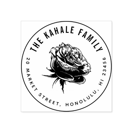 kühne Rose | Benutzerdefinierter Familienname und Gummistempel (Prägung)