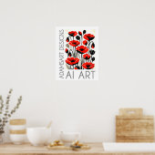 Kühne Rote Mohnblumen Moderne Botanische Kunst Poster (Küche)