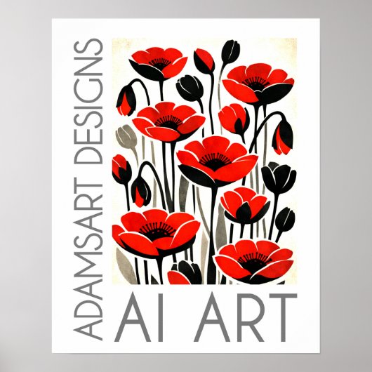 Kühne Rote Mohnblumen Moderne Botanische Kunst Poster (Vorne)