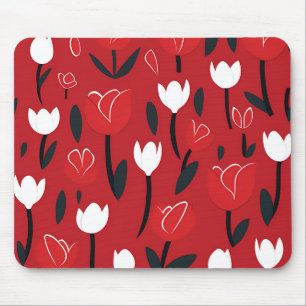Kühne rote und weiße Tulpen-Frühlingsblumen Mousepad