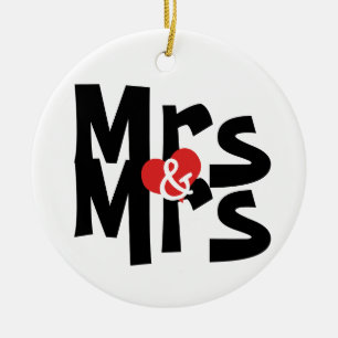 Kühne Schriftart Lesbian Wedding Mrs. und Mrs. Per Keramikornament