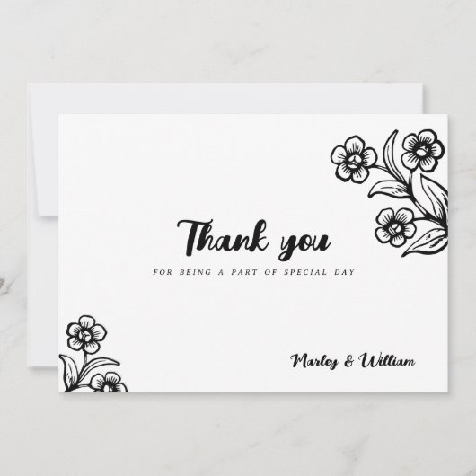 Kühne Schwarz-weiße Typografie Blumendanke Einladung (Vorderseite)