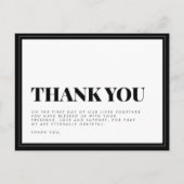 kühne Schwarz-weiße Typografie Hochzeit Danke Post Postkarte (Vorderseite)