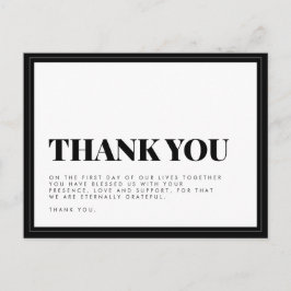 kühne Schwarz-weiße Typografie Hochzeit Danke Post Postkarte