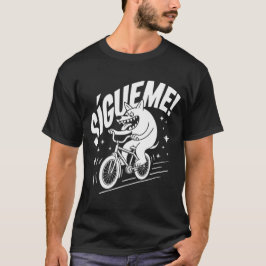 Kühne "SÍGUEME"! Retro Cartoon Wolf auf einem Bike T-Shirt