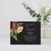 Kühne Sonnenblume Black Bridal Dusche Einladung Postkarte (Stehend Vorderseite)