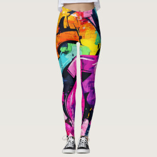 Kühne Straßenkunst mit Lila, Schwarz und Gelb Leggings