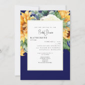 kühne Summer Sunflower Navy Brautparty Foto Einladung (Vorderseite)