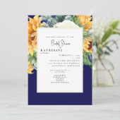 kühne Summer Sunflower Navy Brautparty Foto Einladung (Stehend Vorderseite)
