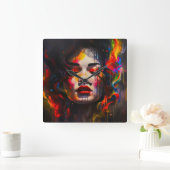 kühne Surreal Portrait Quadratische Wanduhr (Zuhause)