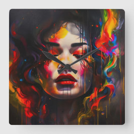 kühne Surreal Portrait Quadratische Wanduhr