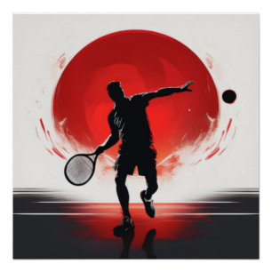 kühne Tennis-Silhouette gegen Red Sun Poster