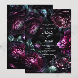 Kühne Traurige Blumen Schwarze Verzauberte Florale Einladung