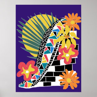 Kühne tropische Blumenmuster in Schwarzweiß auf In Poster