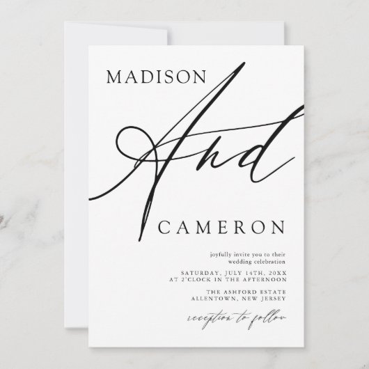 kühne "und" kalligraphische Schwarz-Weiß-Hochzeit Einladung (Vorderseite)