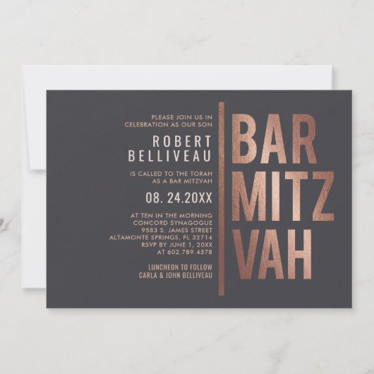 Kühne und Minimalistische Bar Mitzvah Einladung (Vorderseite)
